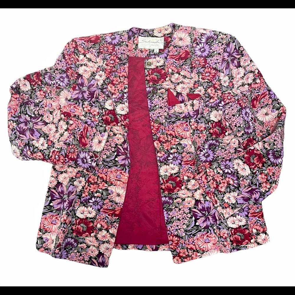 Vtg Silky Boho Romantic Pink Purple Floral Garden Fairy Blazer Jacket 6P